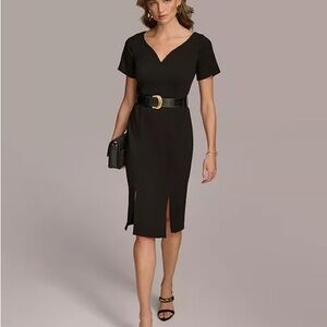 Donna Karan New York Black Stretch Crepe V-neckline Short Sleeves Slits Women 4